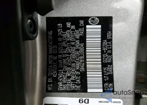 2020 Lexus Es 350 F Sport z USA, uszkodzony, nr VIN 58AGZ1B18LU068046